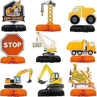 Gyufise 9 Pieces Construction Party Centerpieces Honeycomb Car Party Table Centerpieces Truck Construction Centerpieces 3D Construction Table Decorations for Birthday Party Supplies