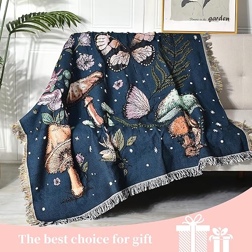 Miniatura 7 de Manta bohemia reversible de algodón bohemio tapiz hippie decoración de habitación doble cara (hongo 50 x 60 pulgadas)