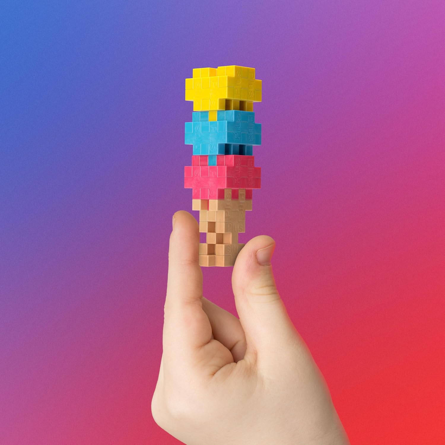 PLUS PLUS Scooops, Superhero - Ice Cream 3D Puzzle Building Block Set, 100 Mini Interlocking Pieces, Fun Stem Toy for Kids
