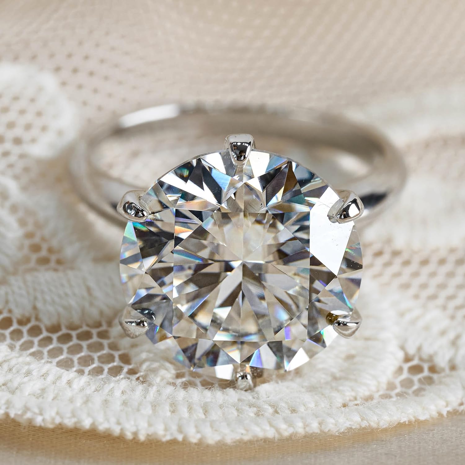 3-10ct Moissanite Engagement Rings for Women,6 Prong Round Cut D Color VVS1 18K White Gold Plated 925 Sterling Silver, Cut Lab Created Diamond Wedding Promise Jewelry