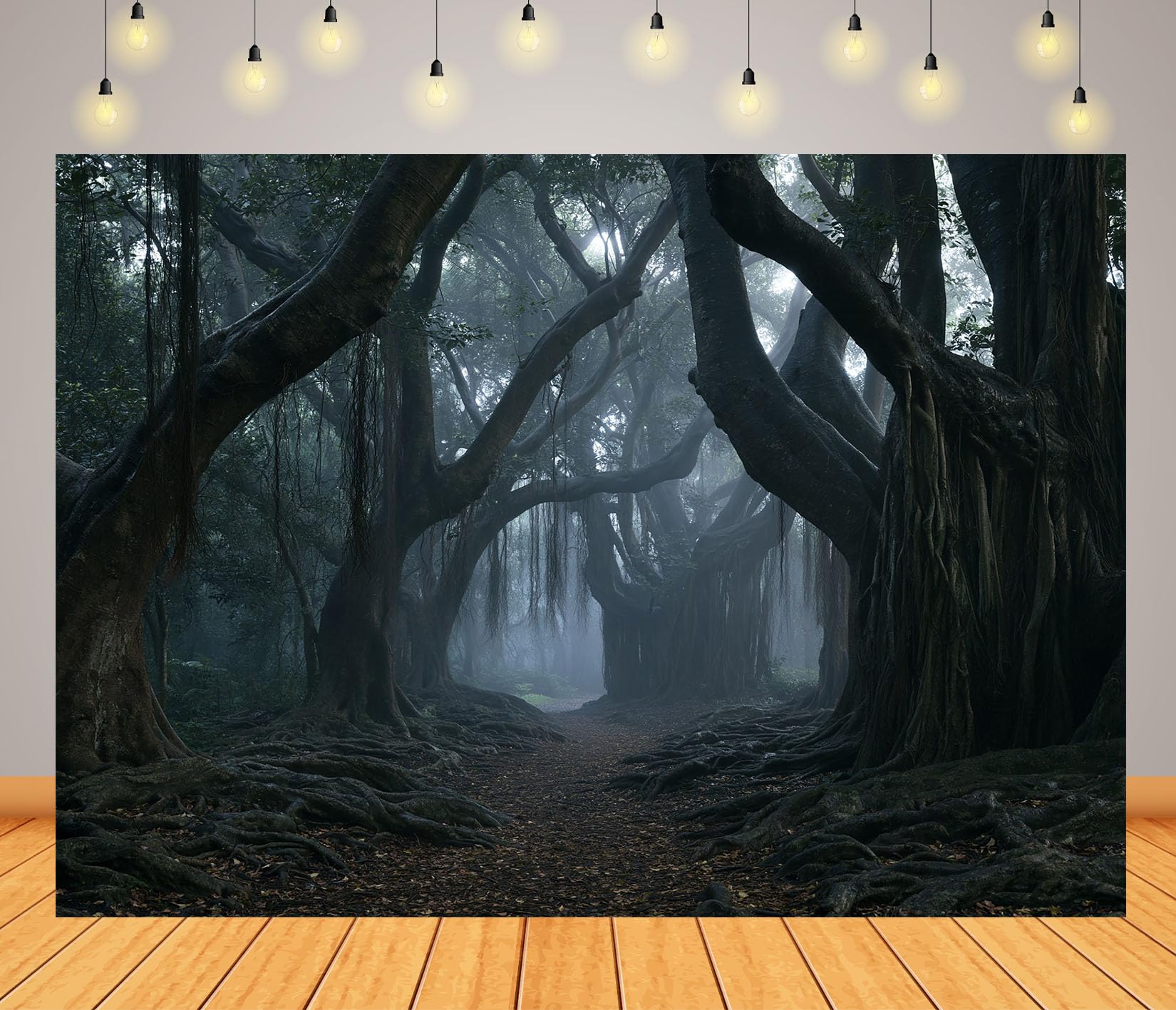 10x10FT (3x3m) Camino Árboles En Niebla Azul Fondo Fotográfico
