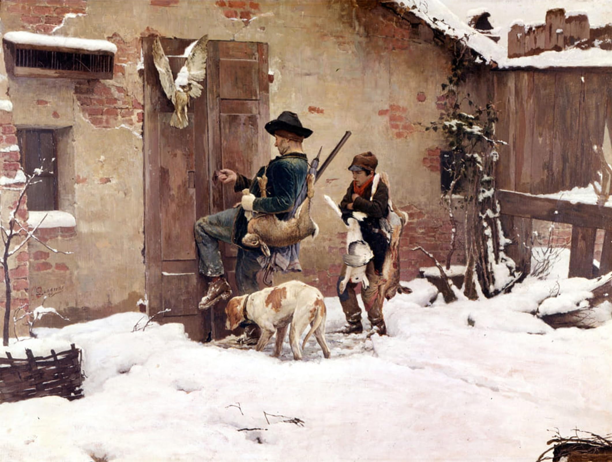 ARTXLXXBN Famous Print Painting Colorful Art Print Back From the Hunt. Painting by Battista Quadrone Canvas Art Decorations for Home Decor 60x90cm
