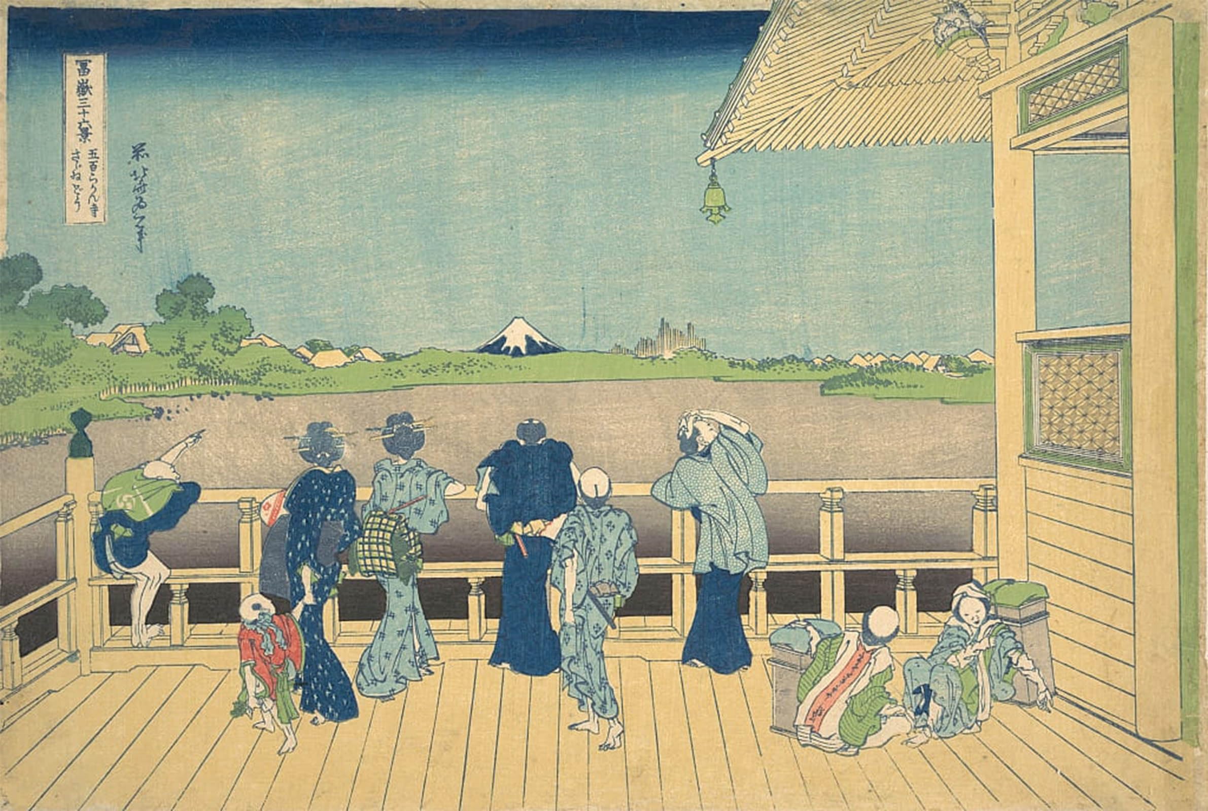 POSTERIIk Vintage Print Pop Art Landscape Artwork Sazai Hall At the Temple of the Five Hundred Arhats Gohyaku Rakanji Sazaido by Katsushika Hokusai Art Prints for Office Home Decor 60x90cm