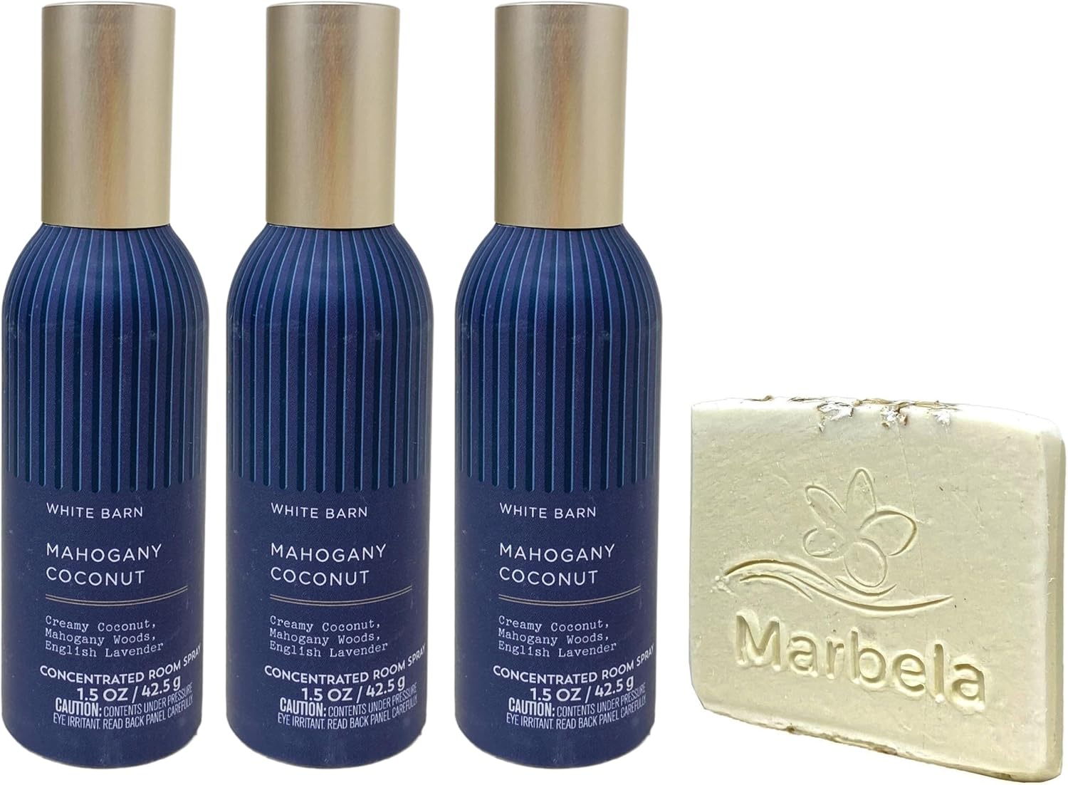 Bath & Body Works Mahogany Coconut 3 Pack Room Spray Bundle with a Natural Oats Sample Soap