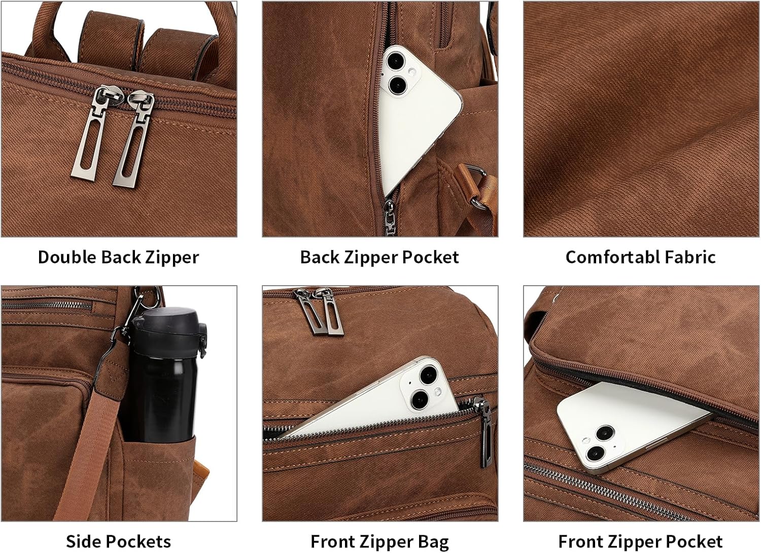 GAEKEAO Backpack Purse for Women Fashion Designer Ladies Shoulder Satchel Bags PU Leather Travel Handbags for College Work Brown - Image 5