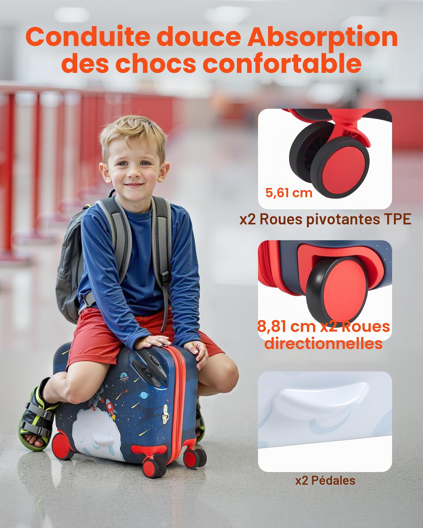 VEVOR Valise à roulettes Enfant, Capacité 26 L, Bagage à roulettes, Charge 50 kg, avec Bandoulière Réglable, Poignée Renforcée, Conception Légère, pour Voyages Enfants Garçons Filles de 3 Ans et Plus
