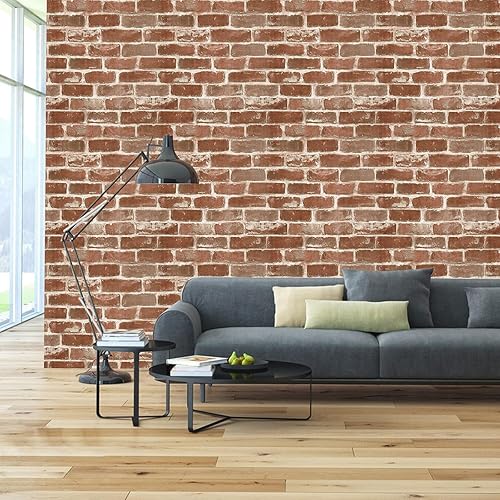 Miniatura 4 de LXCREAT Papel tapiz de ladrillo rojo, autoadhesivo, extraíble, para decoración del hogar y cocina, papel adhesivo texturizado de ladrillo sintético,