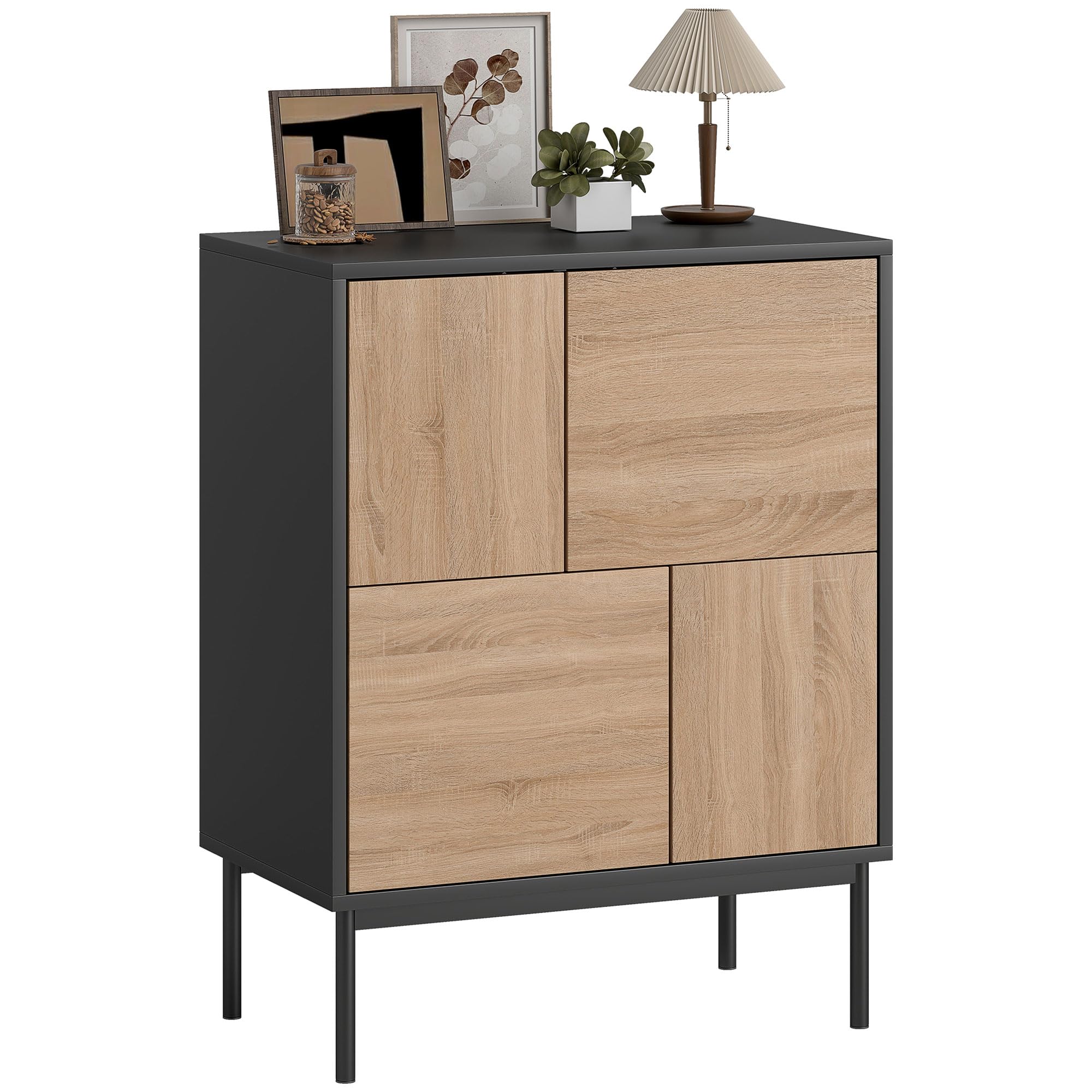 HOMCOM Sideboard z drzwiami PTO 60x35x75cm Czarny+Naturalne drewno