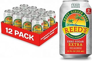 Reed's Zero Sugar Extra Ginger Beer, Pack of 12 (12fl oz Can each) - Non-Alcoholic Jamaican Real Ginger Brew, Sweetened w/Stevia - Ideal Moscow Mule Mix, Cocktails & Mocktails - No Artificial Flavors