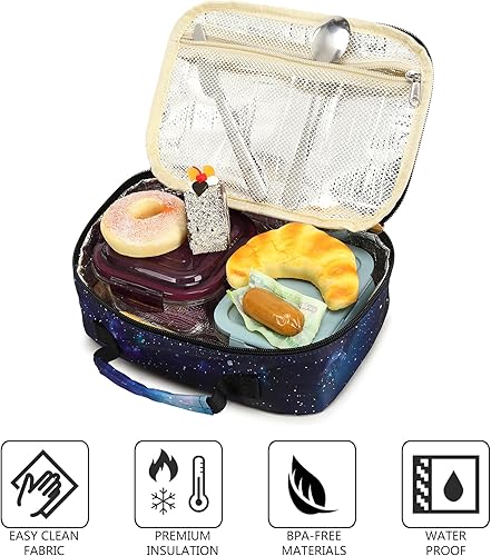Miniatura 9 de LEDAOU Lonchera con aislamiento térmico para niñas, bolsa de almuerzo reutilizable para escuela, picnic, senderismo, trabajo (cielo estrellado)
