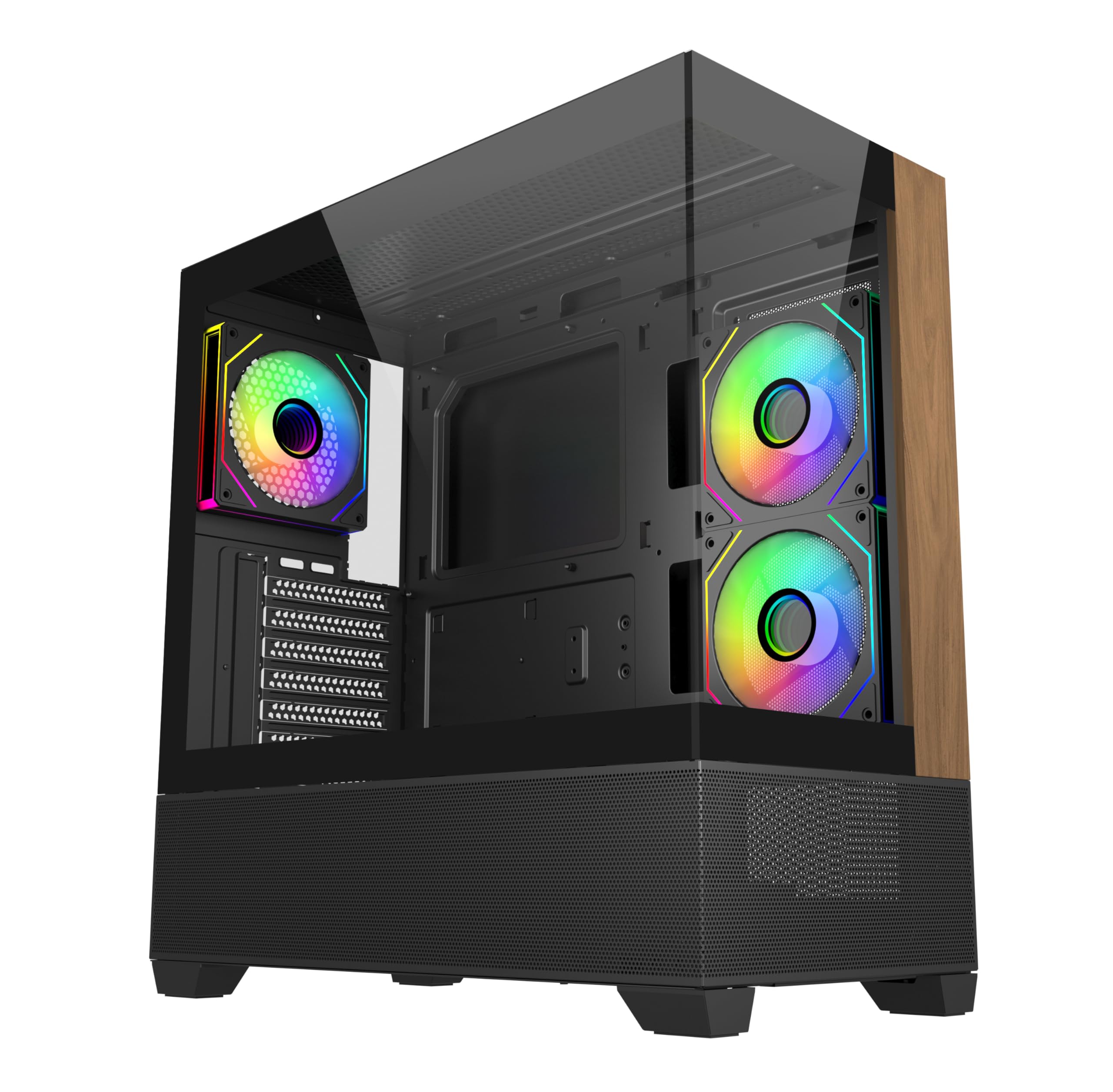 Cooler Master Elite 690 Caja de Ordenador de Madera Negra | 3 Ventiladores Argb invertidos preinstalados | Soporte AIO de hasta 360 mm | Soporte para Placa Base ATX | Serie RTX 50 hasta 425 mm |