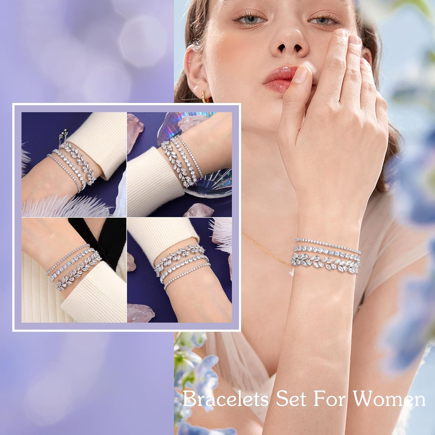 14K Gold Plated Tennis Bracelet Cubic Zirconia Classic Adjustable Bracelet Silver Bracelets for Women Girls Birthday Valentine Mother's Day Jewelry Gift - Image 6