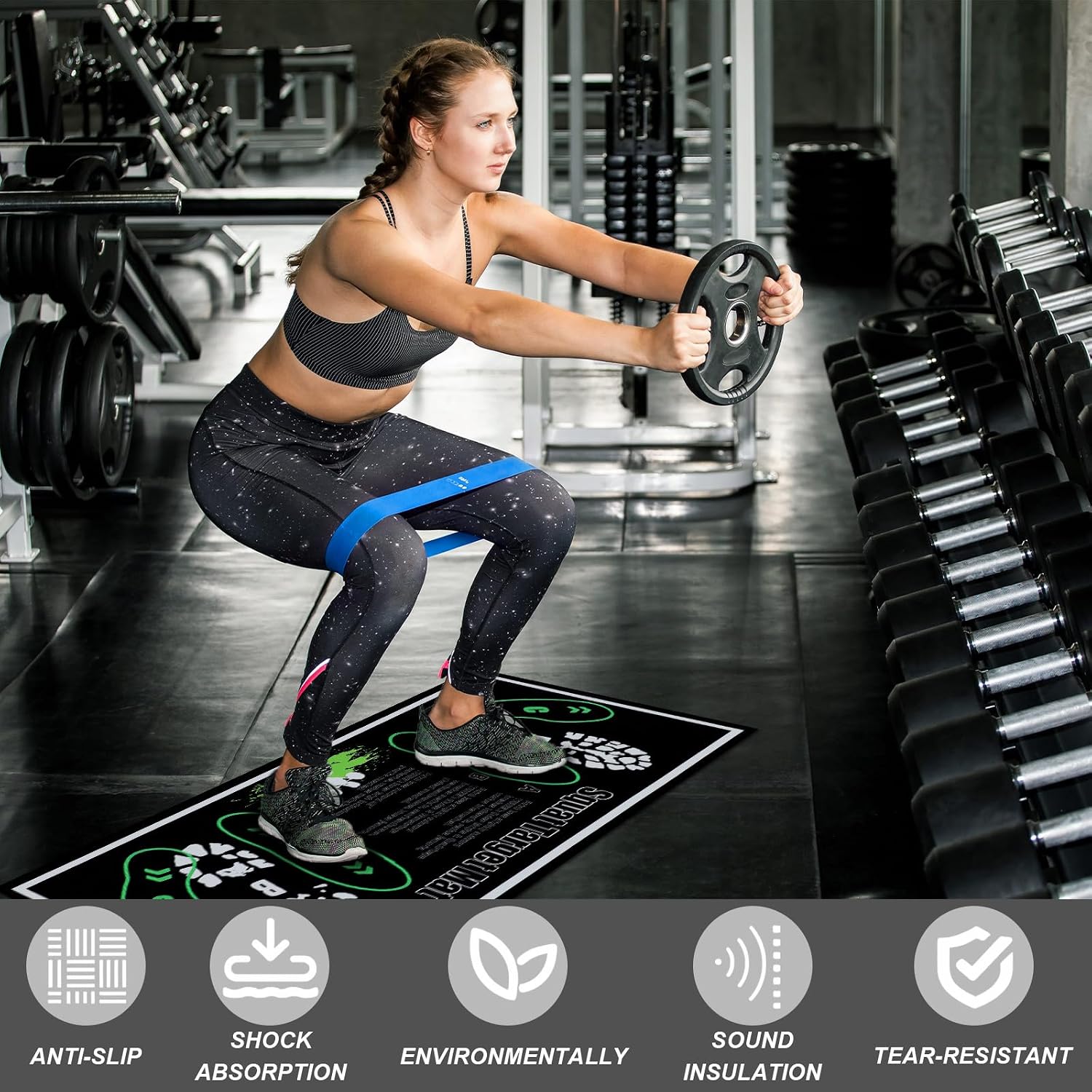 Squat Mat with Foot Position Resistance Bands 31.5'' x 13.8'' Anti-slip Training Mat for Working Out, Squats, Leg Training Lunges, Enhancing Muscle Activation for Home Fitness Enthusiasts