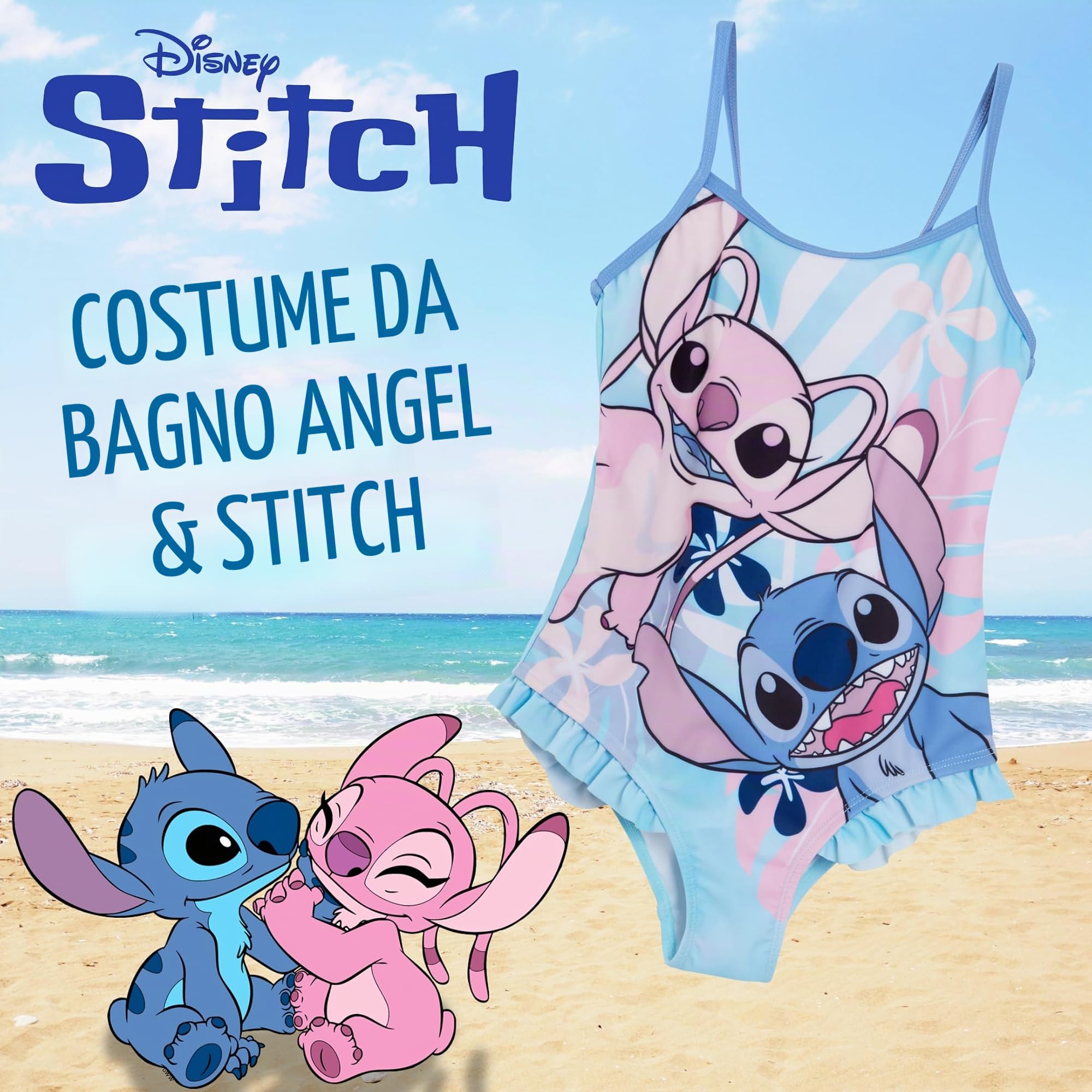 Disney Costume da bagno Stitch per ragazze, costume da bagno Angel Un pezzo per bambini, abbigliamento da spiaggia e piscina.