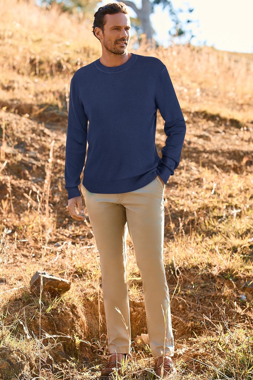 Arach&Cloz Mens Wool Blend Loose Fit Sweater Ultra Soft 2025 Spring Bottoming Crewneck Fashion Pullover