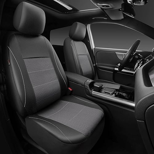 Miniatura 8 de Dos fundas universales de cuero para asientos delanteros de automóvil, malla de aire 3D transpirable, compatible con bolsas de aire para