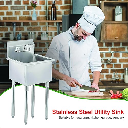 Miniatura 5 de Fregadero de fregona de lavadero de un compartimento de acero inoxidable con grifo - NSF