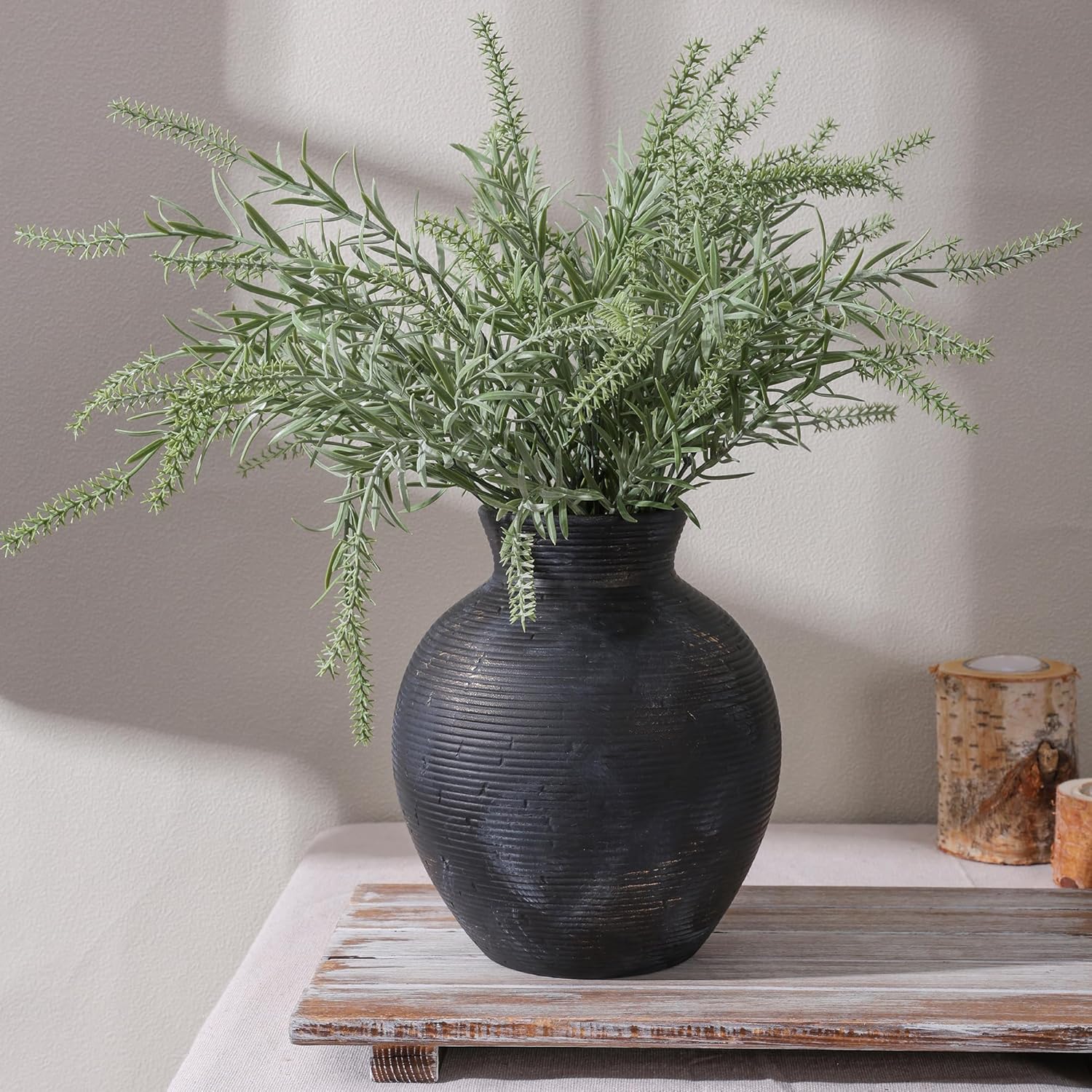 Ceramic Flower Vase Home Decor, 7.4 in Farmhouse Table Vase Retro Vintage Living Room Kitchen Bedroom Decoration Pottery Decorative Vases for Flowers House Shelf Office Desk Dining Entryway, BlackGold