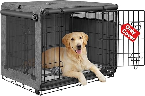 Miniatura 10 de Funda para Jaula de Perro para Jaula Grande de Alambre para Perros de 42", Perrera para Cachorros con Puerta Doble, Cubierta Ligera de Poliéster
