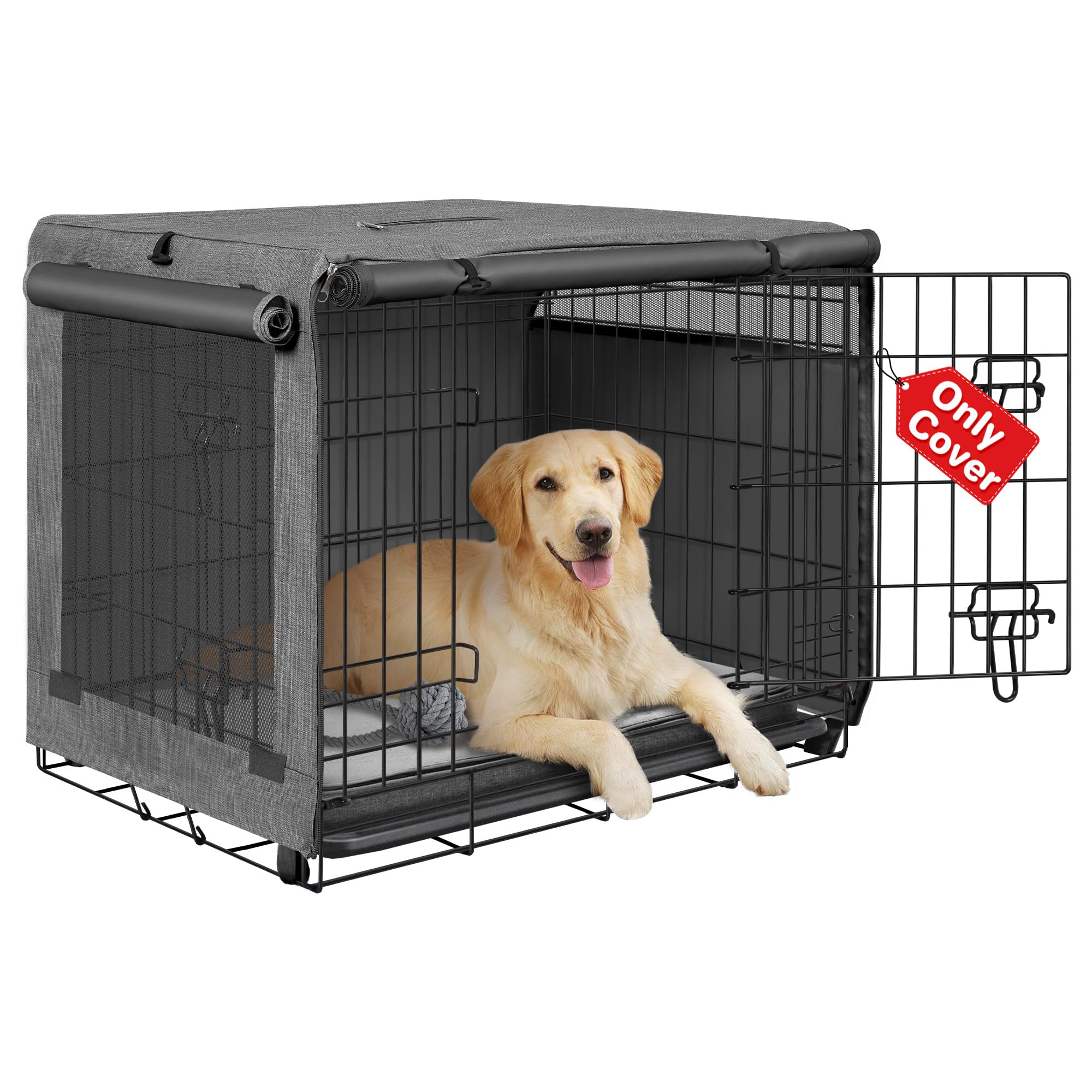 Seiyierr Dog Crate Cover - Kennel Cover Fit for 36 Inch Dog Crate, Double Door Polyester Crate Cover for Wire Dog Crate Indoor Outdoor Protection, Grey