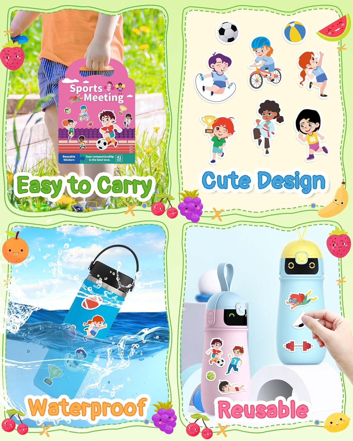 Benresive Reusable Sticker Books for Toddlers, Fun Travel Stickers for Kids, Toddler Sticker Book, Crafts Activities for Toddlers, 3 and Up Birthady Gifts - Sports - Image 5