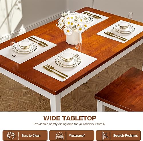 Miniatura 6 de IKIFLY Juego de mesa de comedor para 4, mesa y sillas de cocina de madera maciza de 5 piezas, juegos de cocina y comedor modernos de mediados de