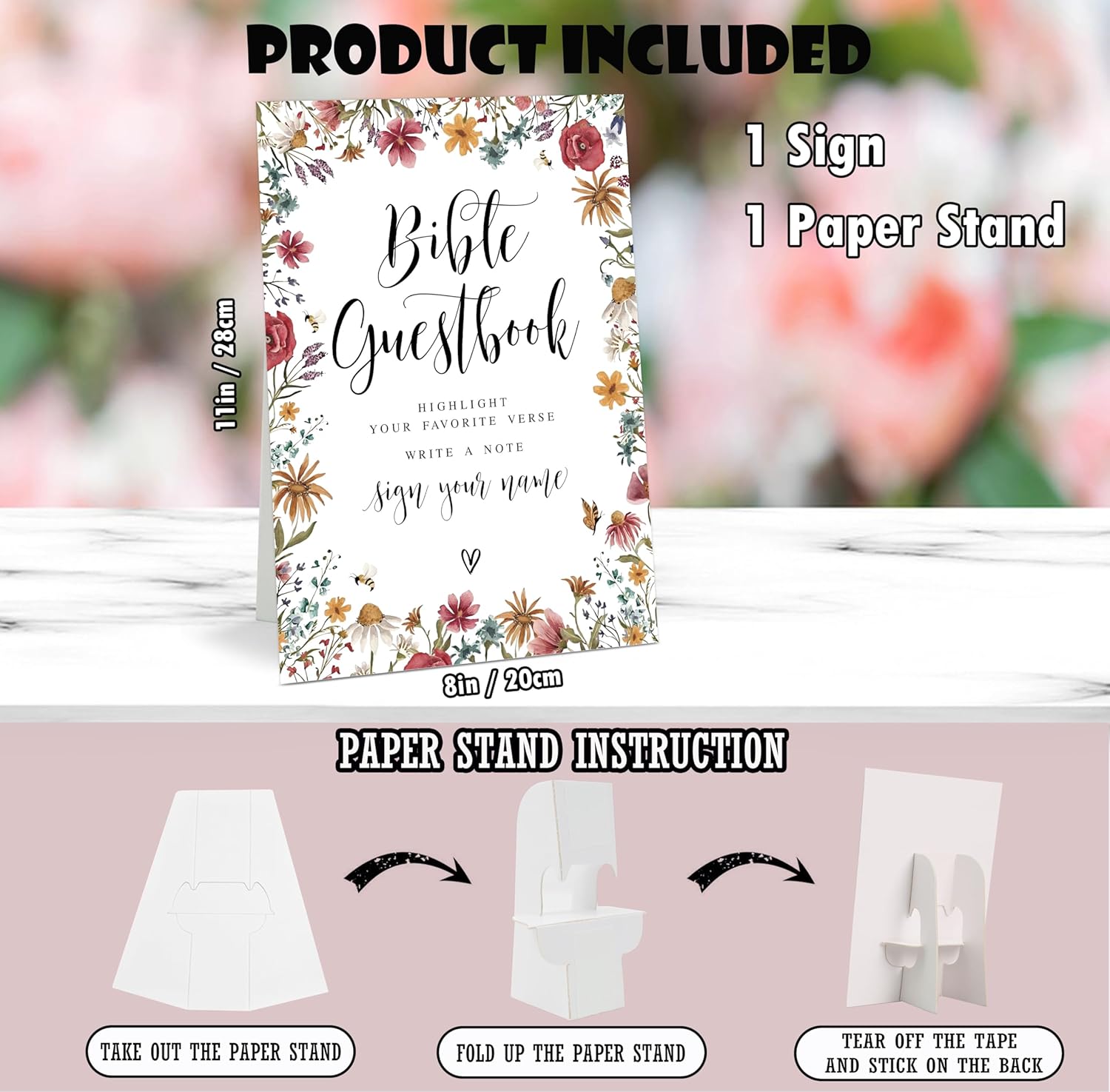 Bible Guestbook Sign, 8 x 11 Inch Floral Guest Book Sign, Love Is In Bloom Bridal Shower Decorations for Wedding Reception, Baby In Bloom Baby Shower Decorations for Gender Reveal Party Favors - Image 2