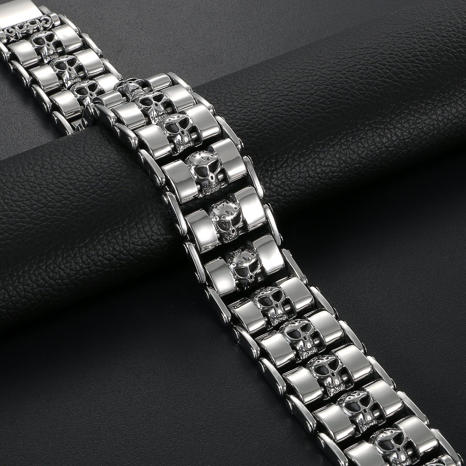 OIDEA Bracciale Braccialetto Uomo Bracciale Catena Bici in Acciaio Inox Forma di Cranio Grande Larghezza Pesante Alta Lucidato Colore a Scelta Regalo Perfetto