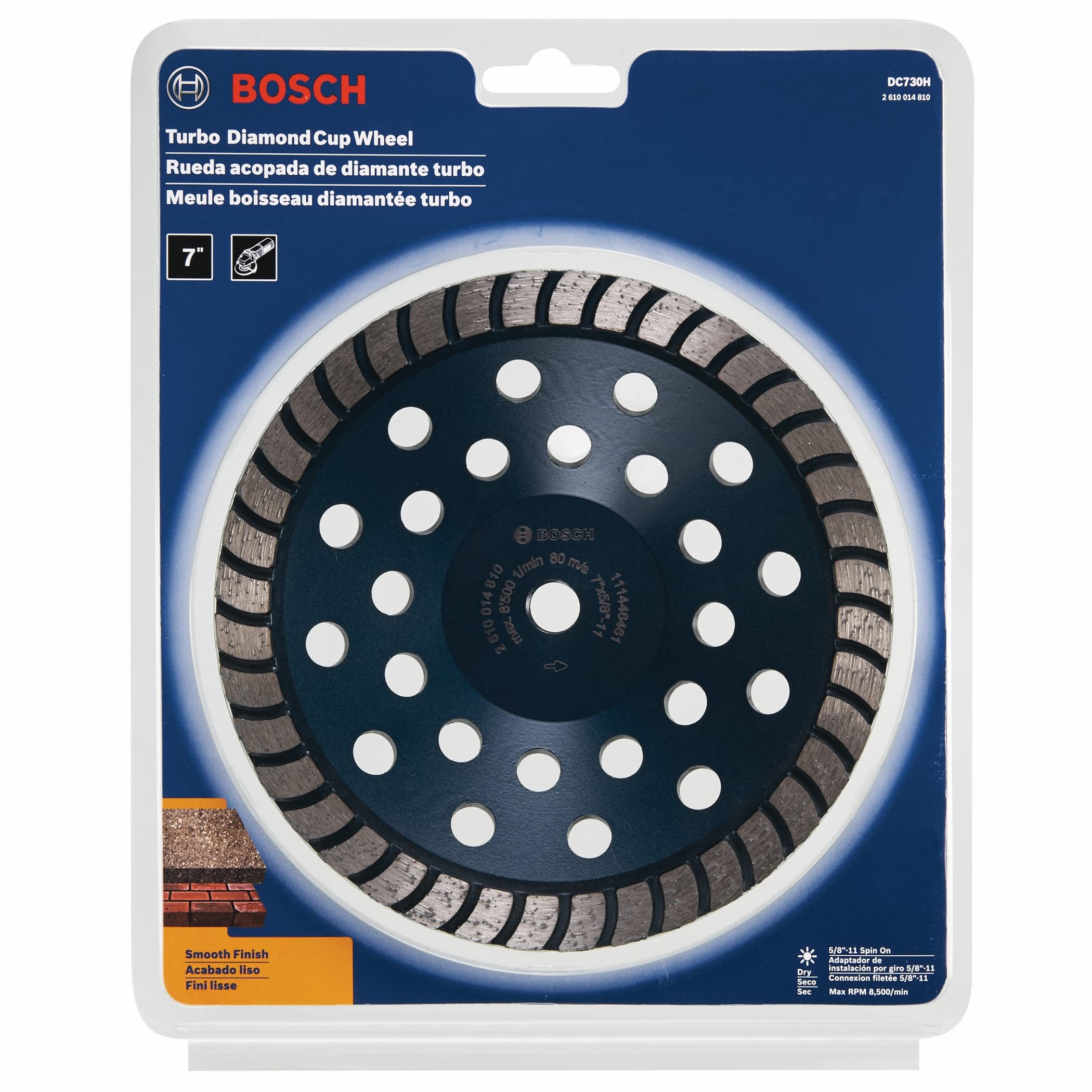 Rueda De Copa De Diamante Turbo Bosch 17.8 Cm - Para Hormigón, Buje 5/8-11, Eliminación De Polvo Rápida