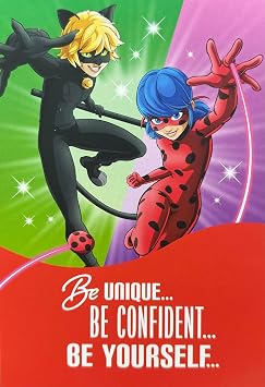 Miraculous Lady Bug and Cat Noir Superhero Fun Blast Birthday Greeting Card - Be Unique, Be Confident, Be Yourself!