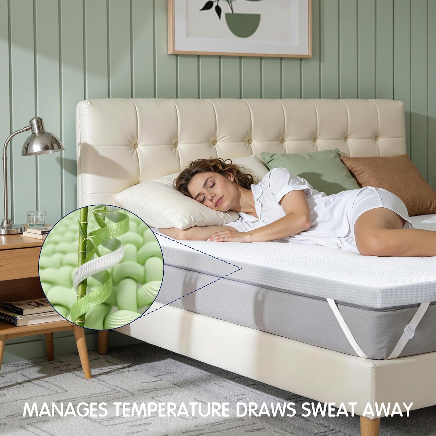 Subrtex Mattress Topper Cover (Only Cover) Mattress Protector Bedding Rayon Made from Bamboo Removable Mattress Encasement Mattress Cover with Zipper (2 Inch, White, Queen) - Image 4