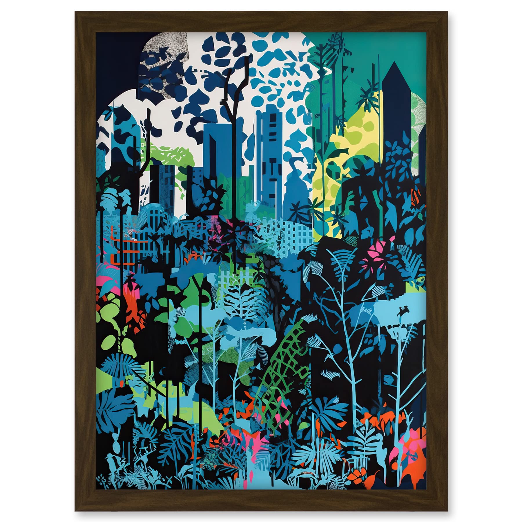 Artery8 Singapore Forest Cityscape Modern Bold Landscape Artwork Framed A3 Wall Art Print