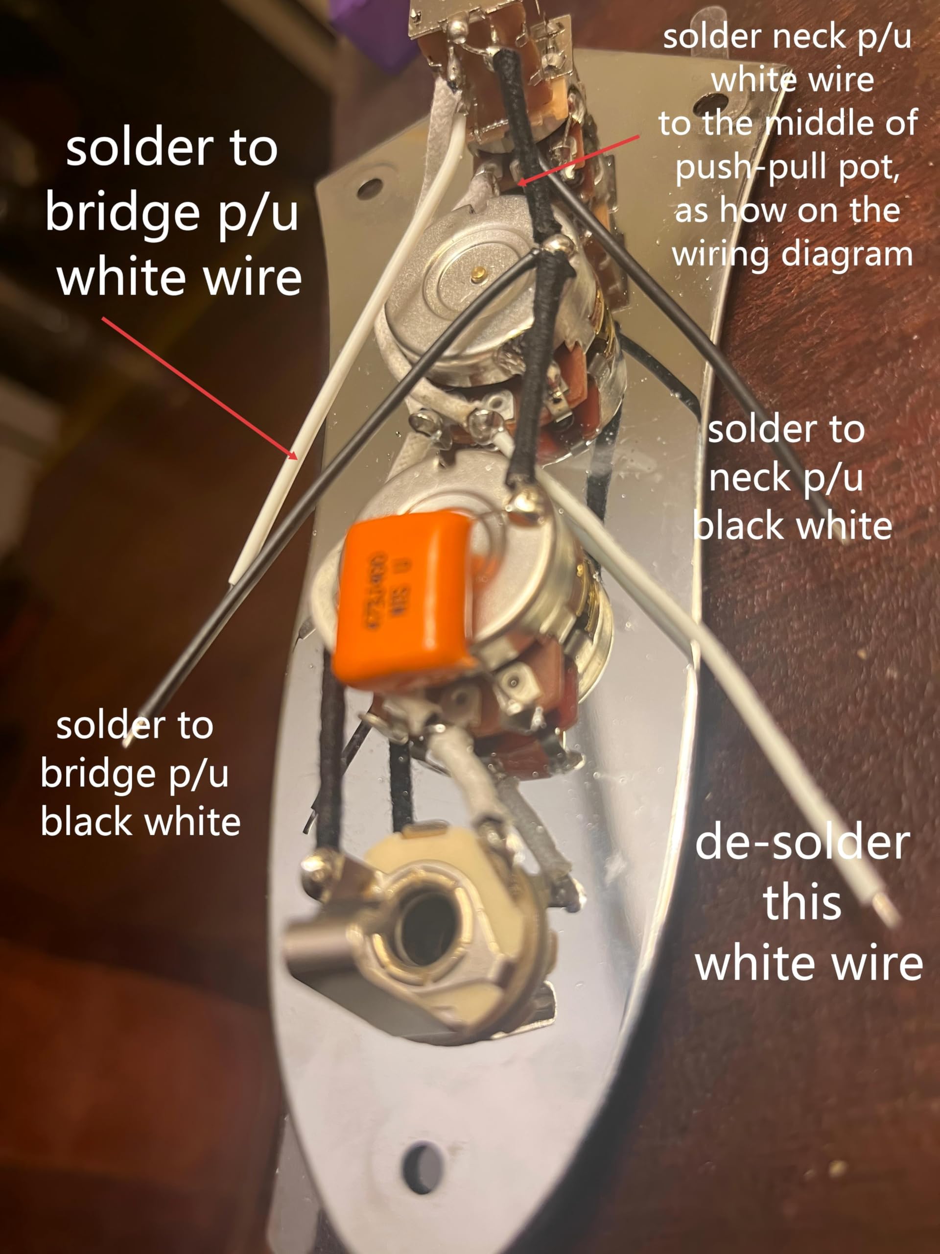 Placa de control precableada para bajo jazz, placa de control de bajo J cargada con arnés de cableado, potenciómetros de empuje y tracción, conector de salida de contacto completo, como piezas