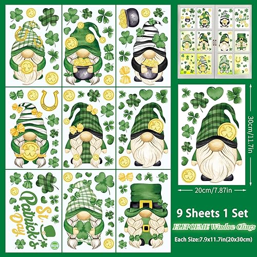 Miniatura 2 de ELFPOEME Decoraciones del día de San Patricio, calcomanías irlandesas para ventanas, decoración del hogar para vidrio, trébol de San Patricio,