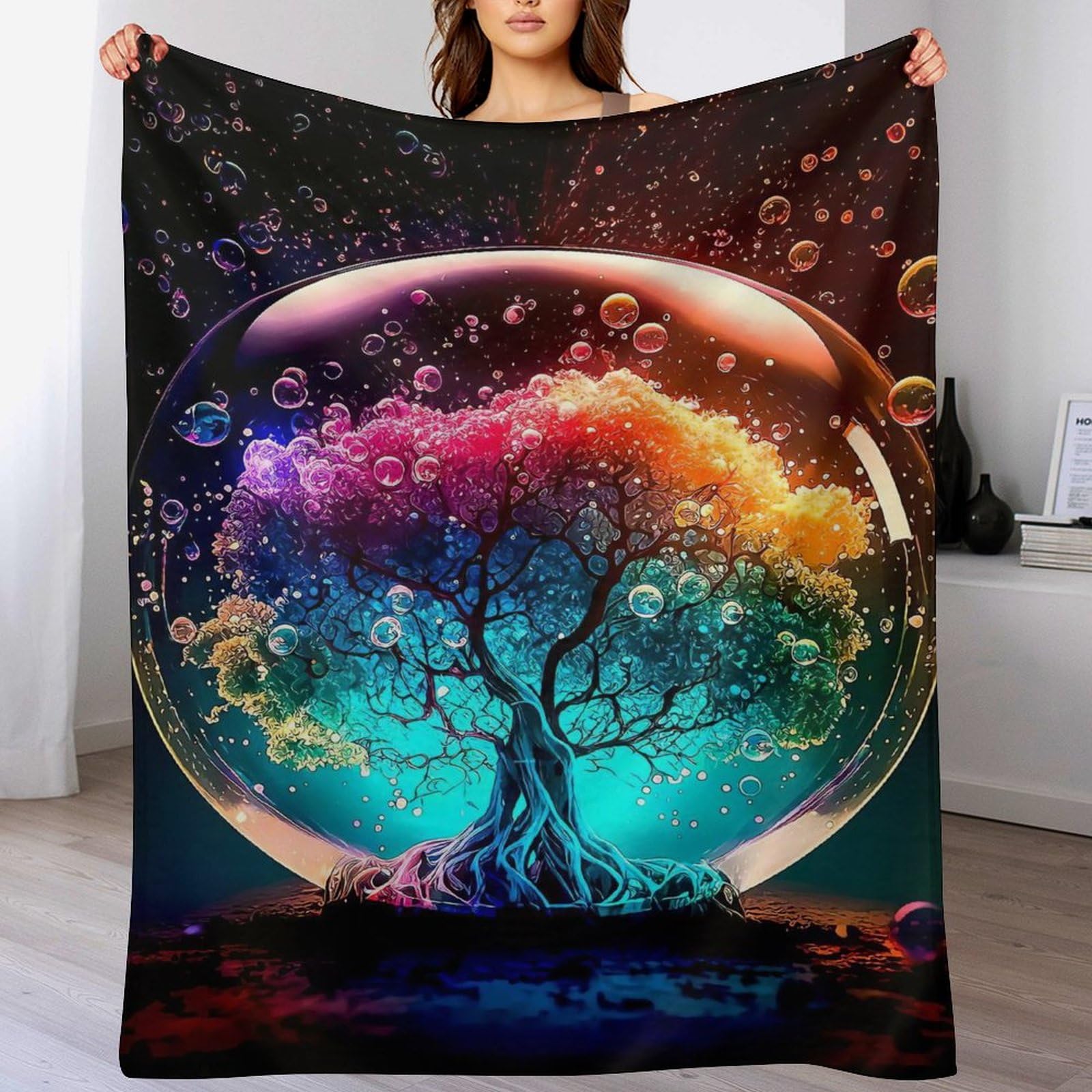 Couverture Arbre de Vie Cosmique en flannel douce pour lit et canapé de 180x200cm