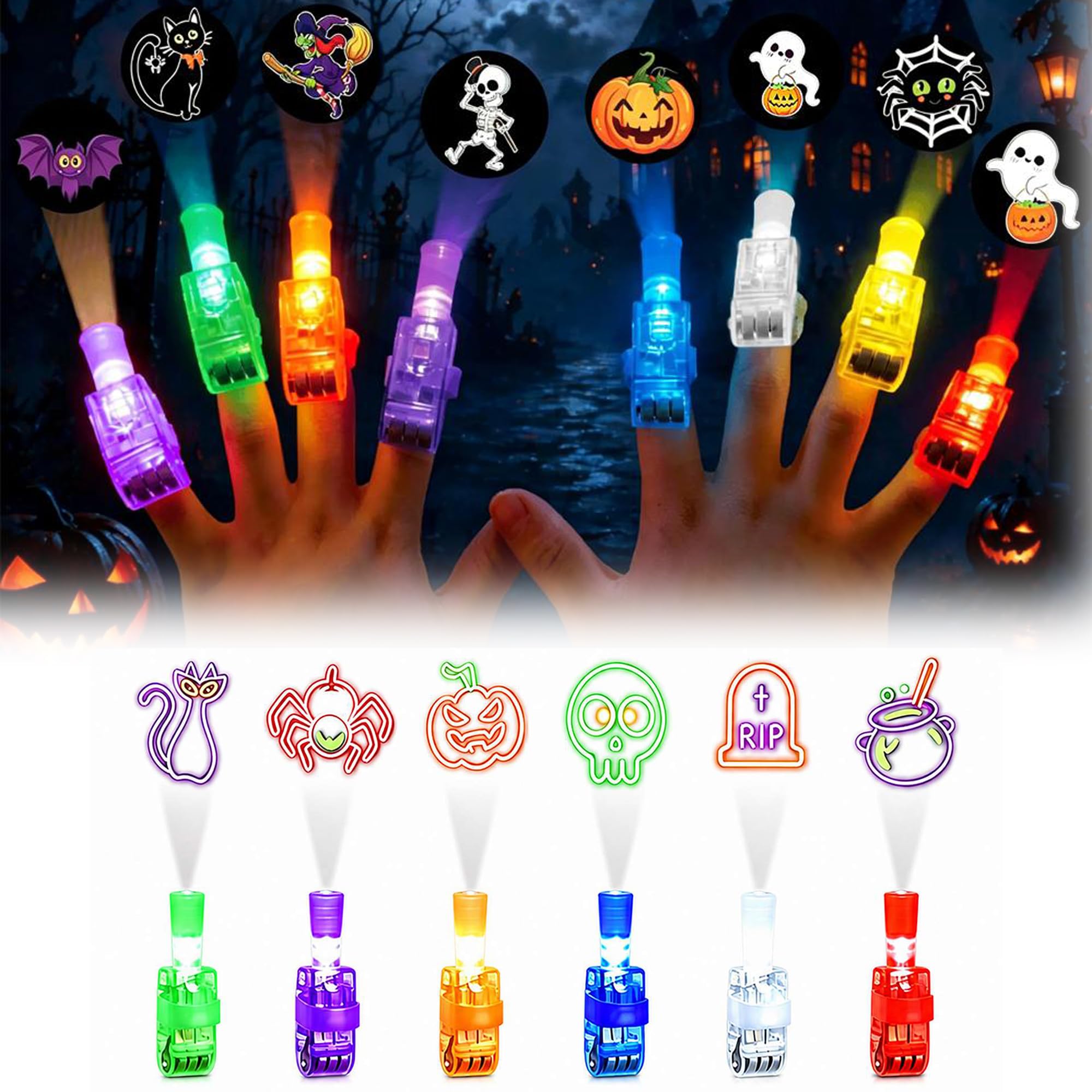 72PCS Halloween Finger Projector Lights Mini LED Pattern Light Up Rings