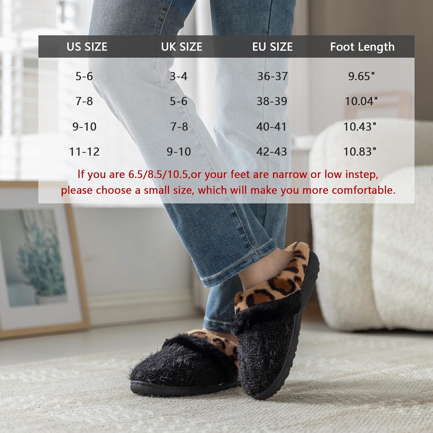 Fuzzy Slippers for Women Indoor and Outdoor Plush with Memory Foam Anti-Skid Sole Cozy House Slipper Soft Bedroom Shoes Slip On Gifts for Women Mom Her Ladies Black Leopard 7-8 Women/5-6 Men image 6 of 6 B0F5PZL7L6