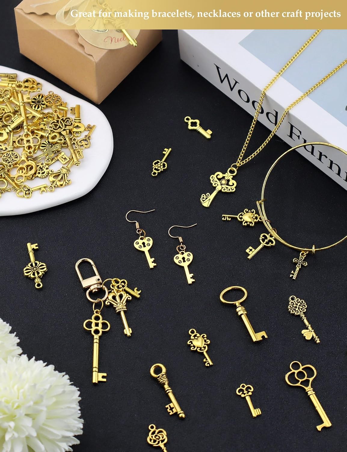 JIALEEY 80 PCS Vintage Skeleton Key Set Charms, Mixed Style Antique Gold Key Set Pendant DIY Charms for Jewelry Making Wedding Party Favors image 5