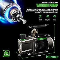 Vista 2 de Hilmor 1950532 HVAC Bomba de Vacío de 12 CFM para Herramientas y Equipos HVAC, 120 Voltios, 1 Caballo de Fuerza, Capacidad de Aceite de 15 oz, 7.6