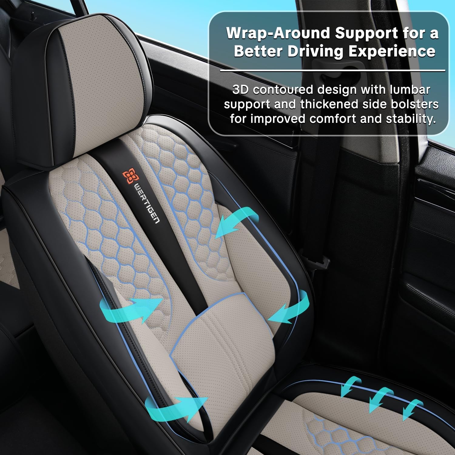 for Toyota RAV4 1996-2025 Car Seat Covers, Black and Gray Car Seat Covers, Premium Leather, 5 Seats Full Set, with Lumbar Support, Anti-Slip, Suitable for All Seasons