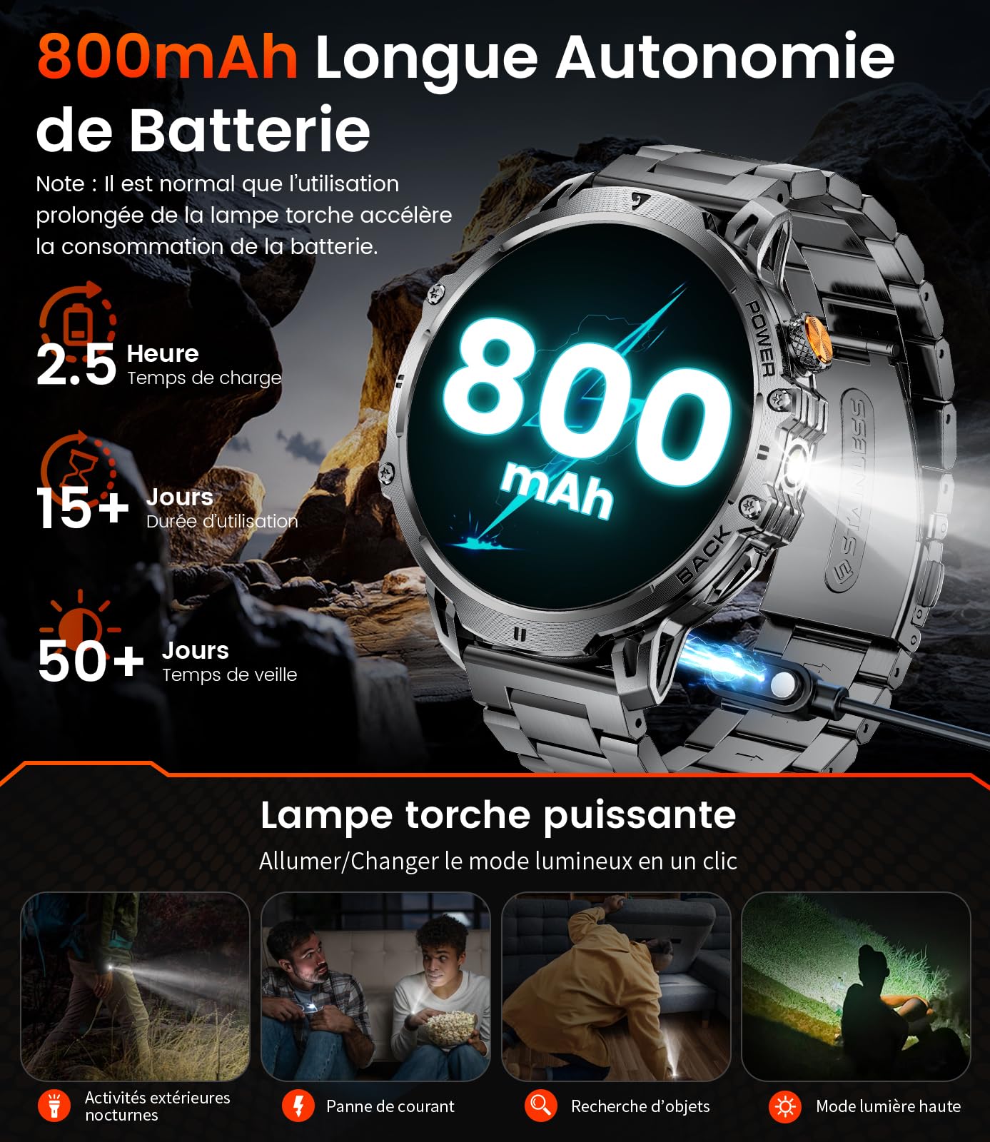 Montre Connectée Homme, 1.85" HD 800mAh Bluetooth 110+ Sports IP68