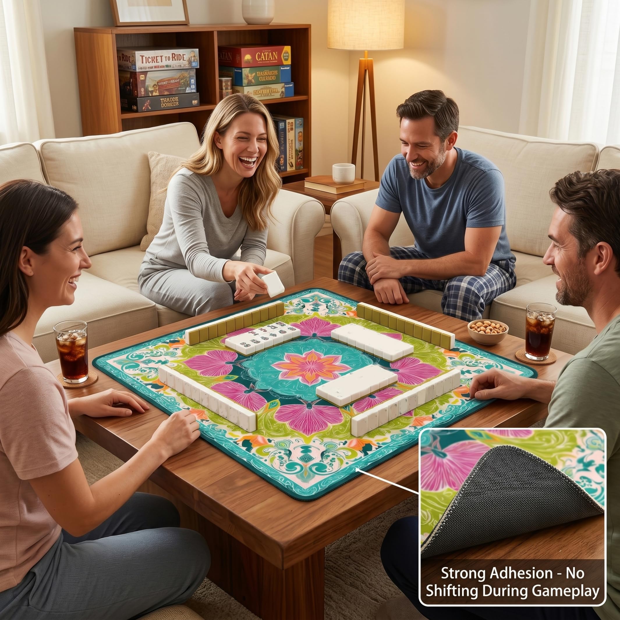 Mini Mahjong Mat Antiscivolo Riduzione del Rumore Mahjong Mat per Tavolo Tessuto Floreale Diatom Fango mAh Jongg Mats 50x50cm