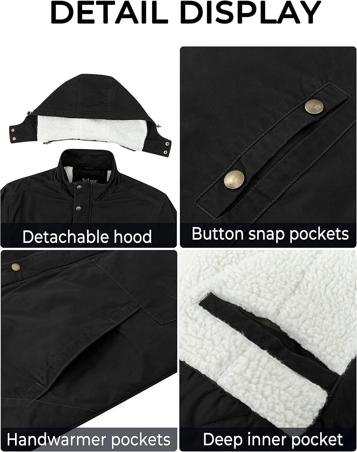 Soularge Men's Big and Tall Military Winter Warm Sherpa Lined Parka Jacket with Hood - Image 6