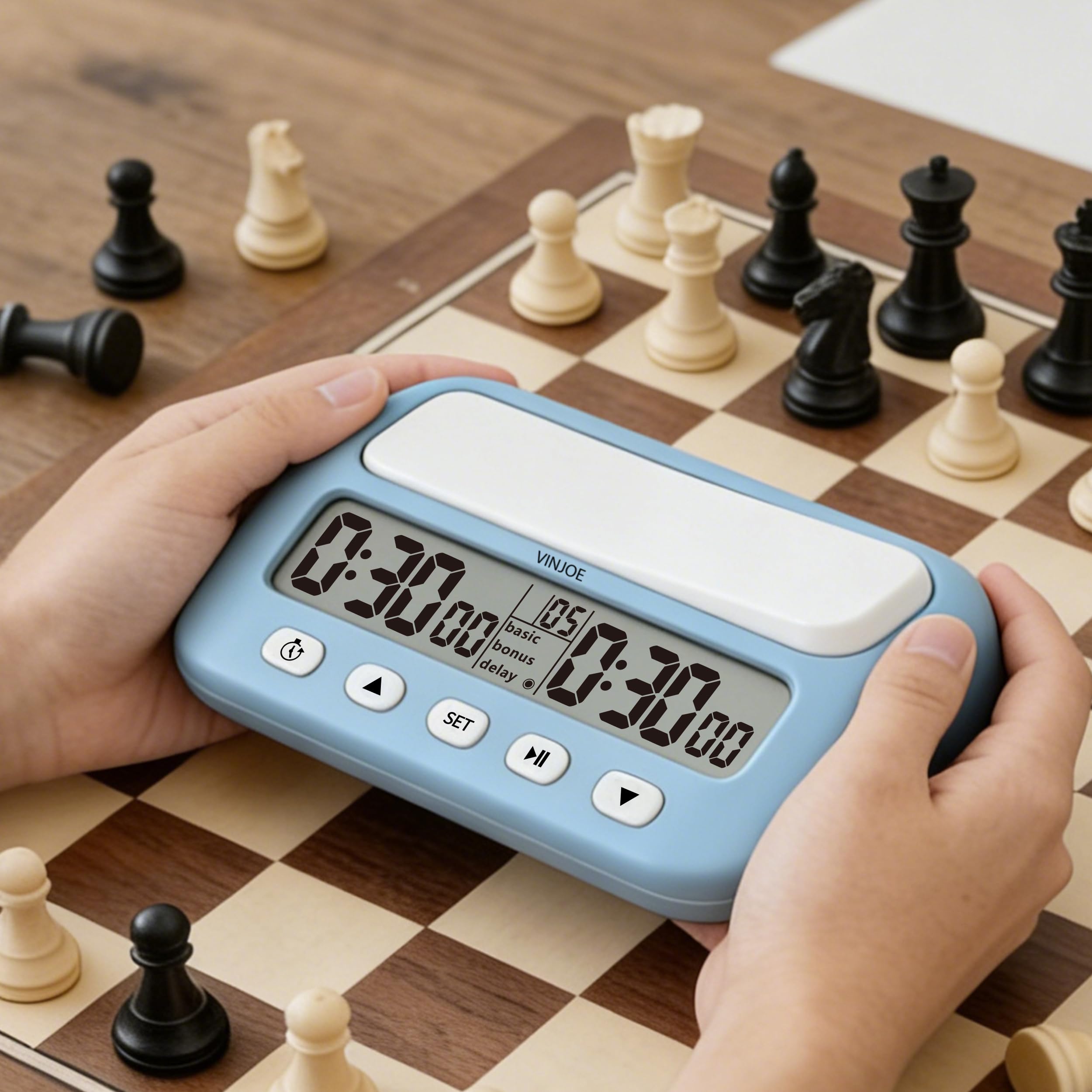 VINJOE Schachuhr, digitaler Schach-Timer, professionell für Brettspiele, tragbare digitale Schachuhr und Spiel-Timer mit Basic, Bonus, Verzögerung und positiven Zeitfunktionen, beste Geschenke für