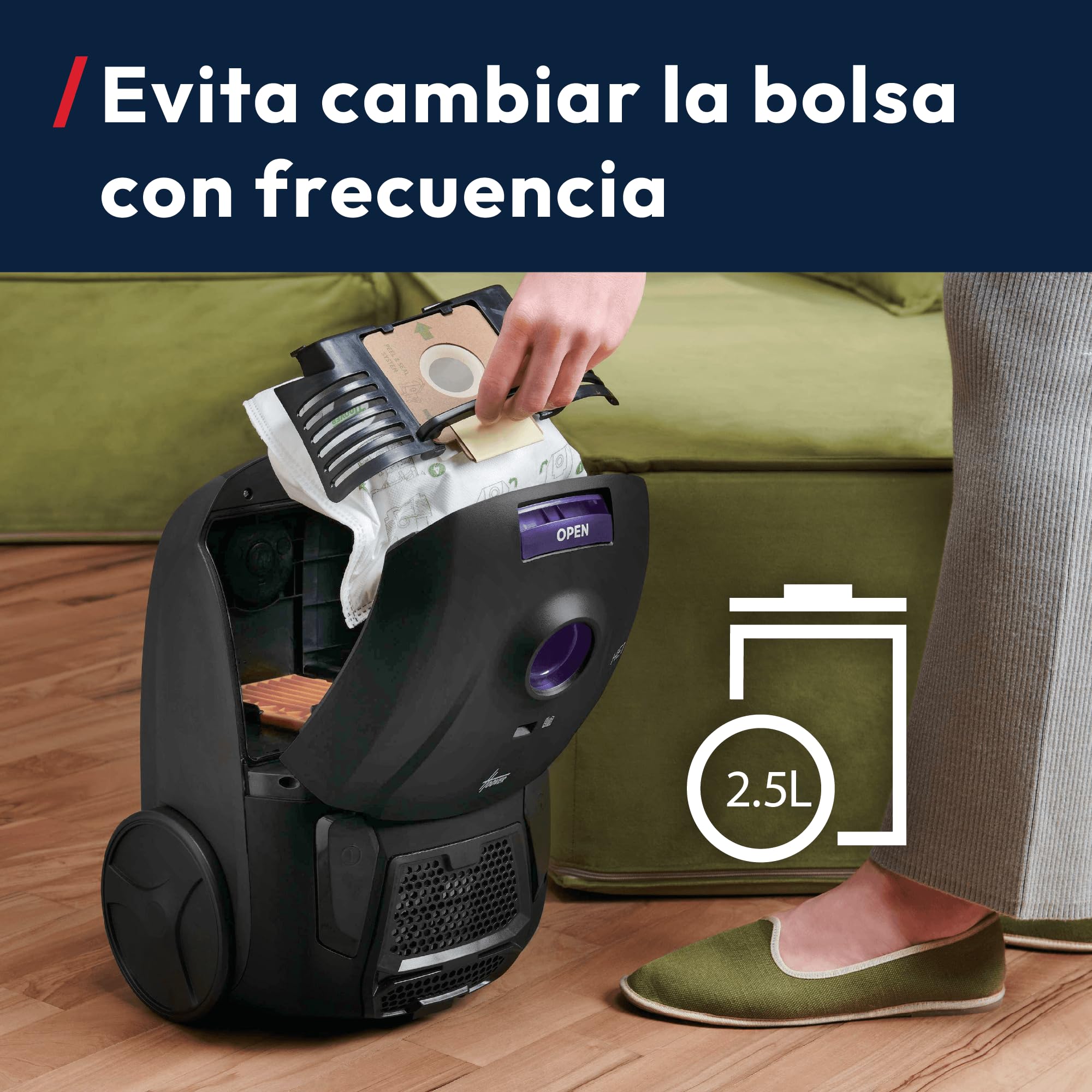 Hoover HE1 Aspiradora de Trineo con Bolsa Compacta | Todos los Suelos | Con Cable, Radio de Acción 7,5m, Capacidad de Bolsa 2,5L, Filtro EPA, Accesorios Incluidos