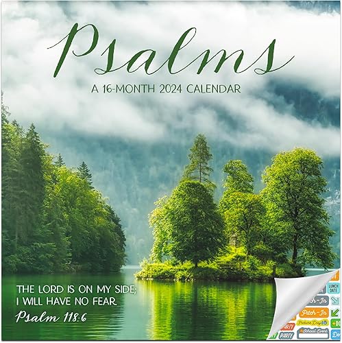Calendario de salmos 2024  Paquete de mini calendario cristiano de lujo 2024 con más de 100 calcomanías de calendario (regalos religiosos,
