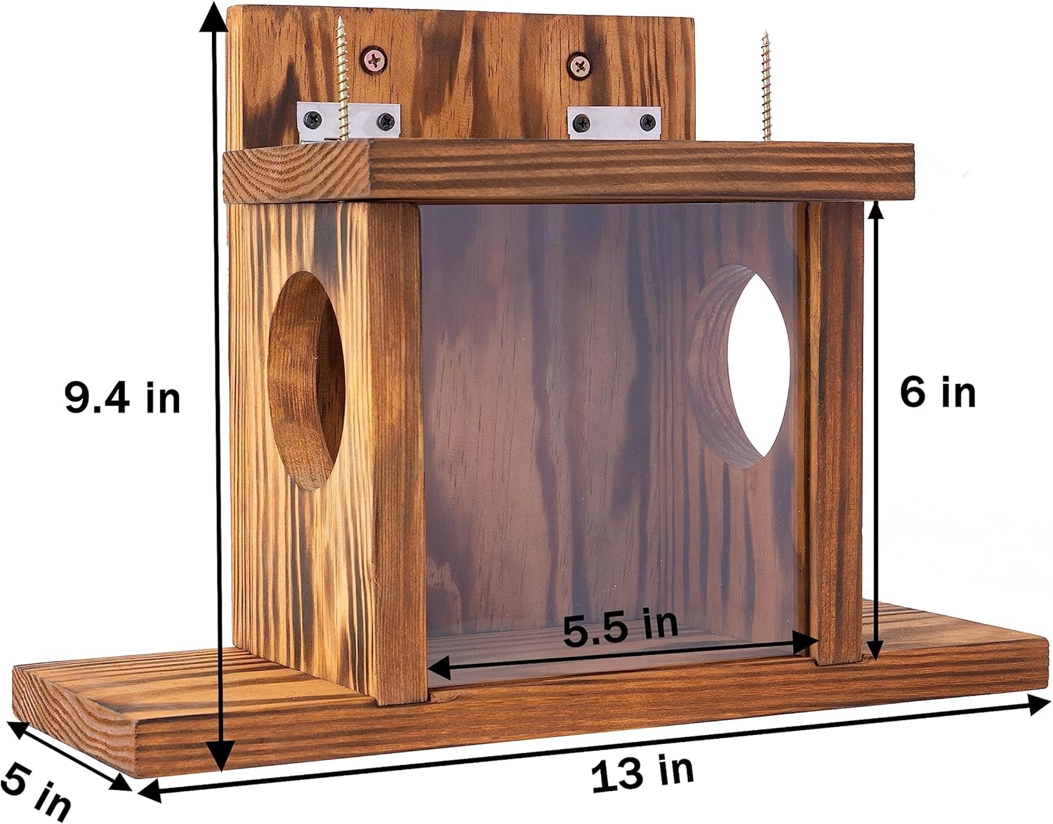 MIXUMON Wood Squirrel Feeder, Squirrel Feeders for Outside Winter, Wooden Chipmunk Feeder for Corn, Peanuts, Durable Box Easy to Fill with Removable Front Panel (Style 1)