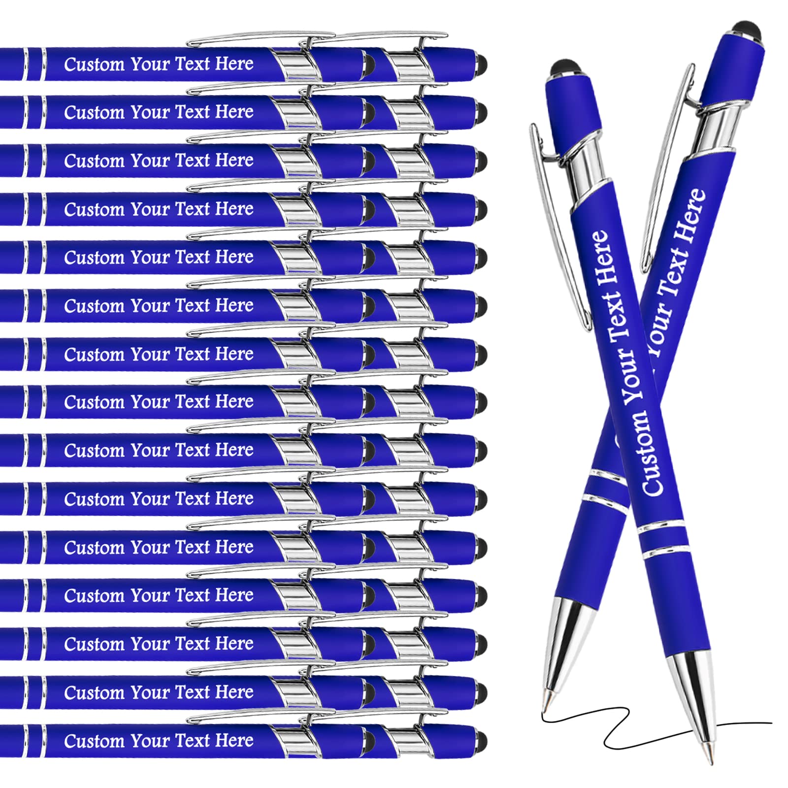 Personalised Pens Bulk Custom Pens with Logo Name 30 Pack Free Engraved Stylus Ballpoint Pens Customised Retractable Pen Message Text Gift for Men Women Black Ink Business Graduation Birthday Blue — image 1