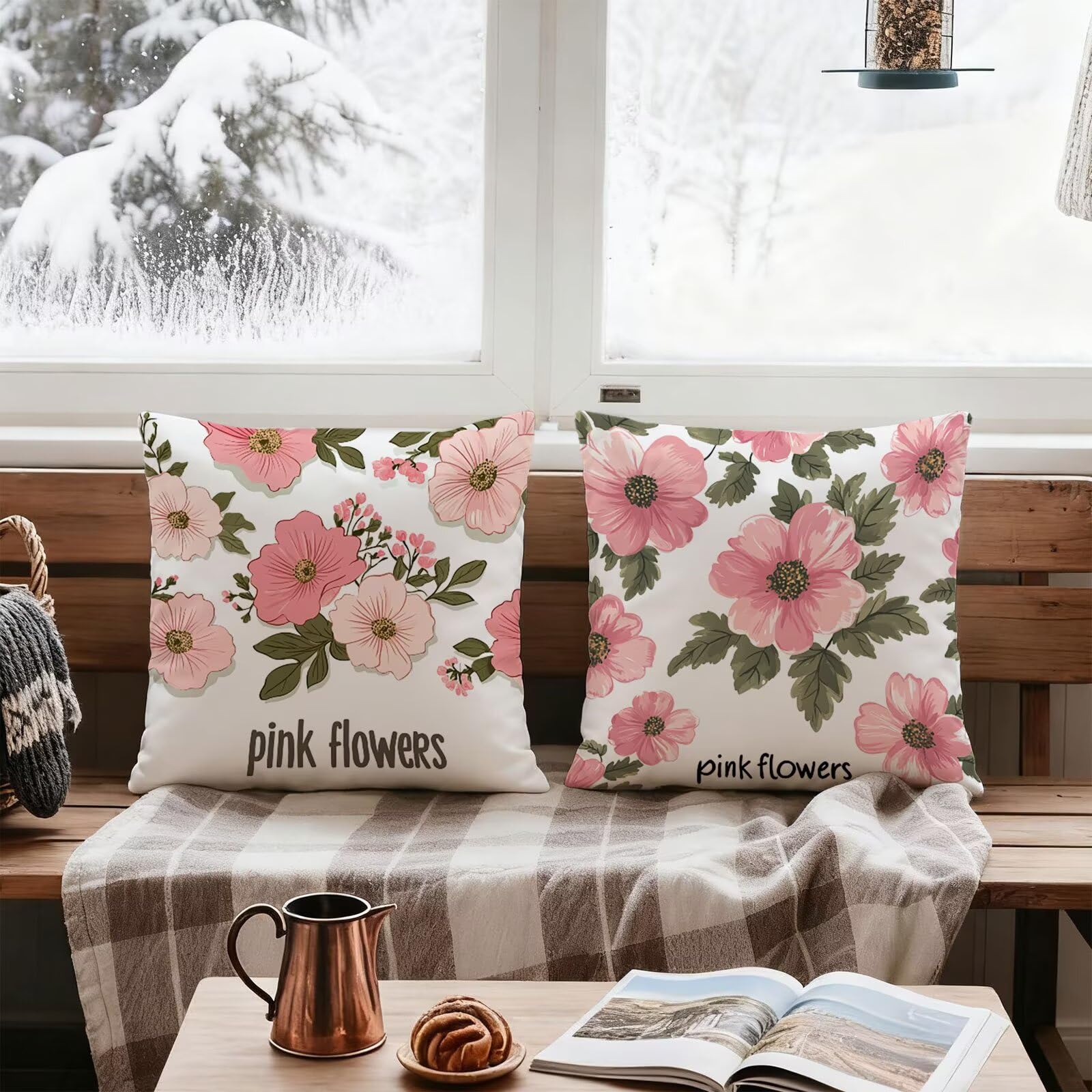 Rosa Funda Cojin 60x60 Flor Funda Almohada 60x60 Cojines Sofa Súper Suave Fundas Cojines Decorativos Fundas Almohadas 4 Piezas Almohada Cervicales y Cuello, para Hogar Cama Salon Decoracion E - 865