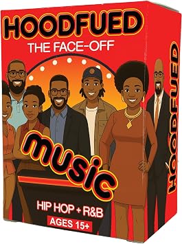 HoodFued Music Edition Black Culture Hip Hop and RNB Soul Trivia Deck for Game Night, 76 Survey Questions, 2-Team Feud-Style Play, Portable Party Fun for Cookouts & Dorms